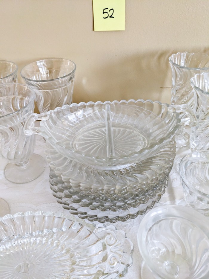 52. (9) Plates, (8) Glasses, (4) Sm. Glasses, (4) Champagne Glasses +  (3) Serving Pieces - Image 6