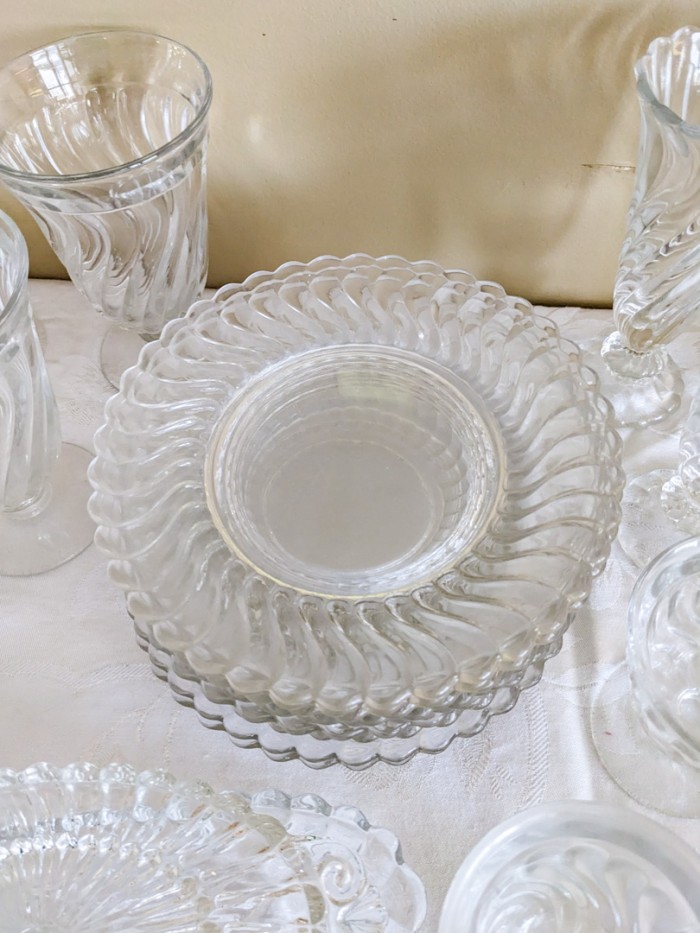 52. (9) Plates, (8) Glasses, (4) Sm. Glasses, (4) Champagne Glasses +  (3) Serving Pieces - Image 5