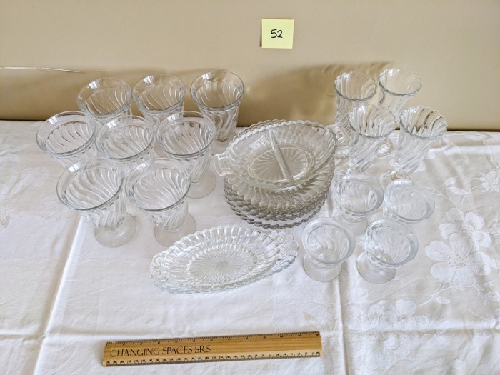 52. (9) Plates, (8) Glasses, (4) Sm. Glasses, (4) Champagne Glasses +  (3) Serving Pieces - Image 3