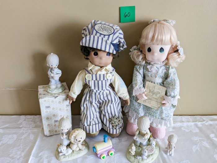 60. (2) 17" Precious Moments Dolls + (4) Figurines