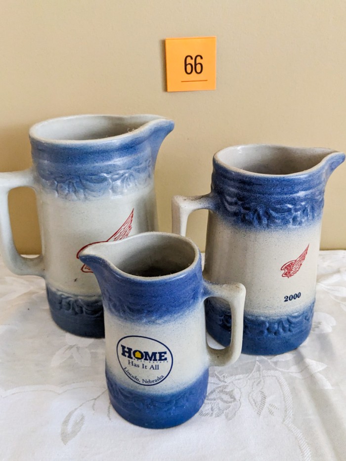 66. (3) Redwing "Home" Stoneware Pitchers