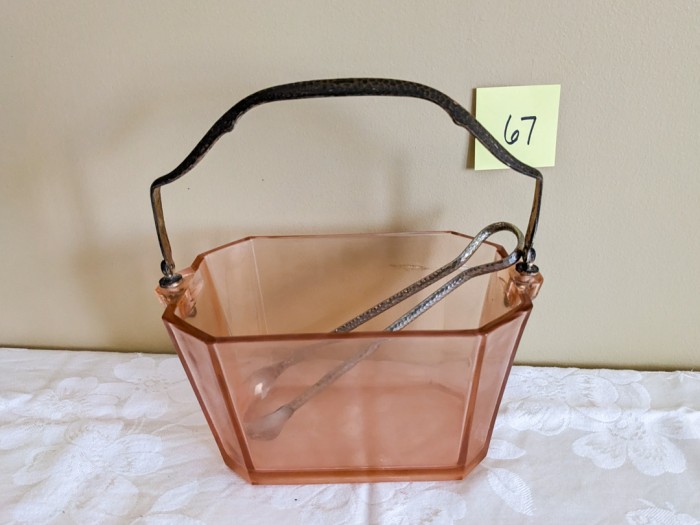 67. Pink Depression Glass Ice Bucket