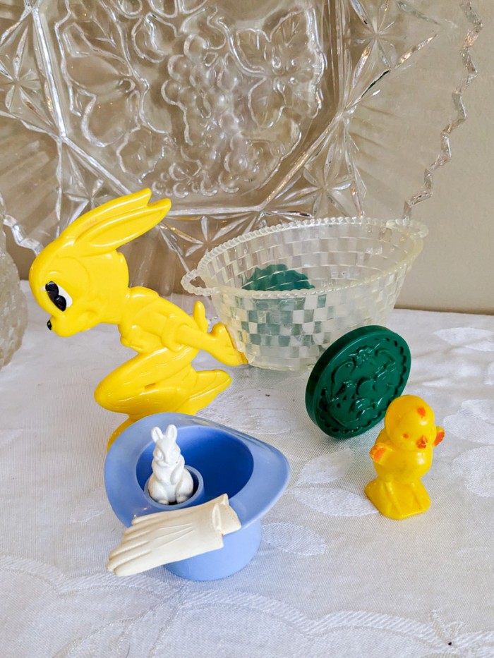 78. Glass Platter, (7) Bowls, (6) Vintage Plastic Figurines - Image 6