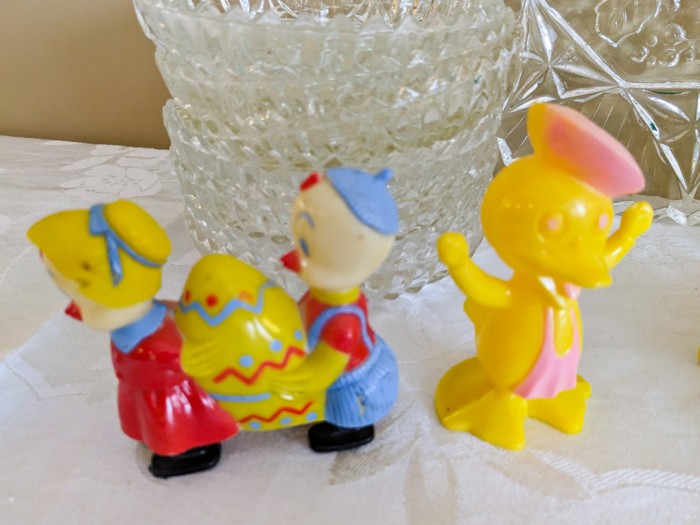 78. Glass Platter, (7) Bowls, (6) Vintage Plastic Figurines - Image 5