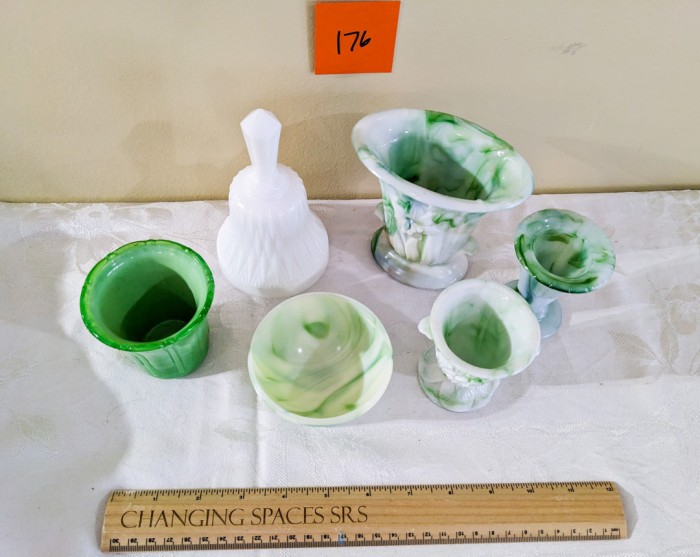 176. (6) Akro Agate Green Glassware - Image 2