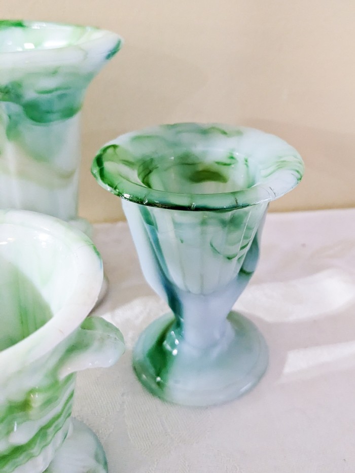 176. (6) Akro Agate Green Glassware - Image 3