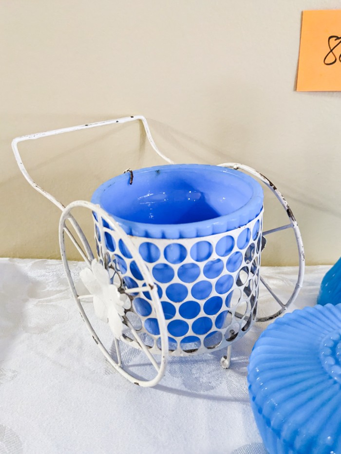 88. Akro Agate Blue Planter, Trinket Box, Bell + Vase - Image 5