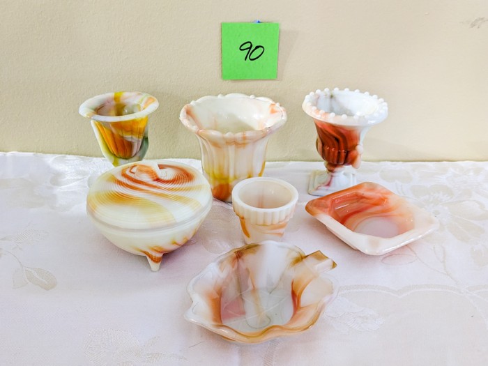 90. (6) Akro Agate Orange Glassware