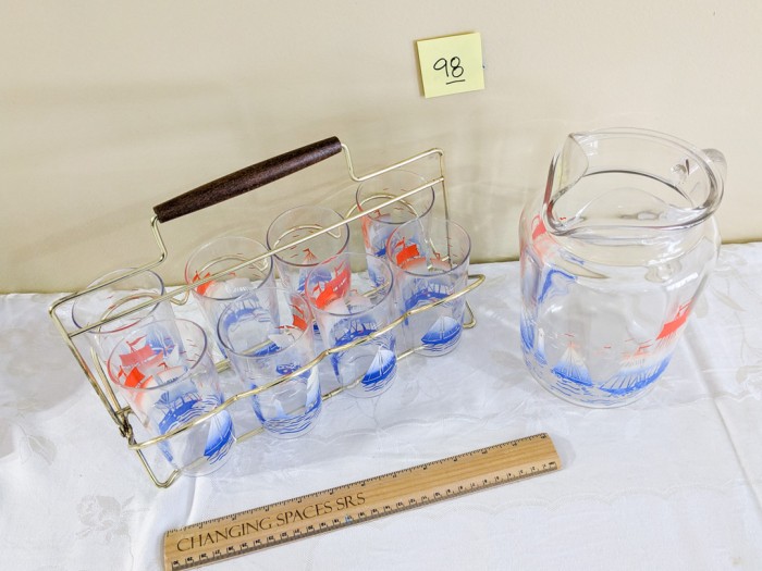 98. Pitcher, (8) Glasses + Carrier - Image 8