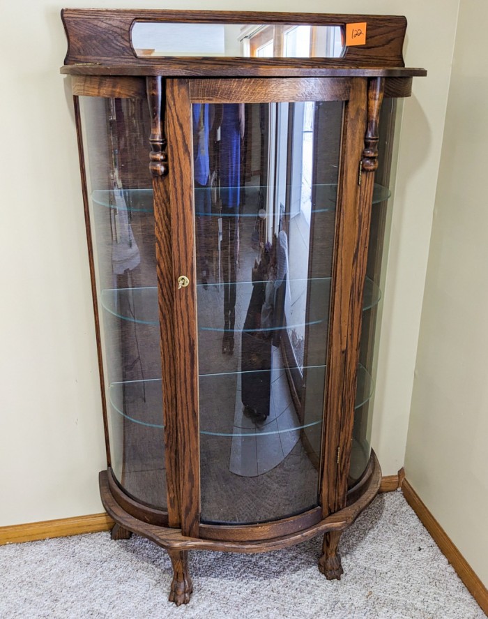 122. Curved Glass Front Curio Cabinet w/ Key