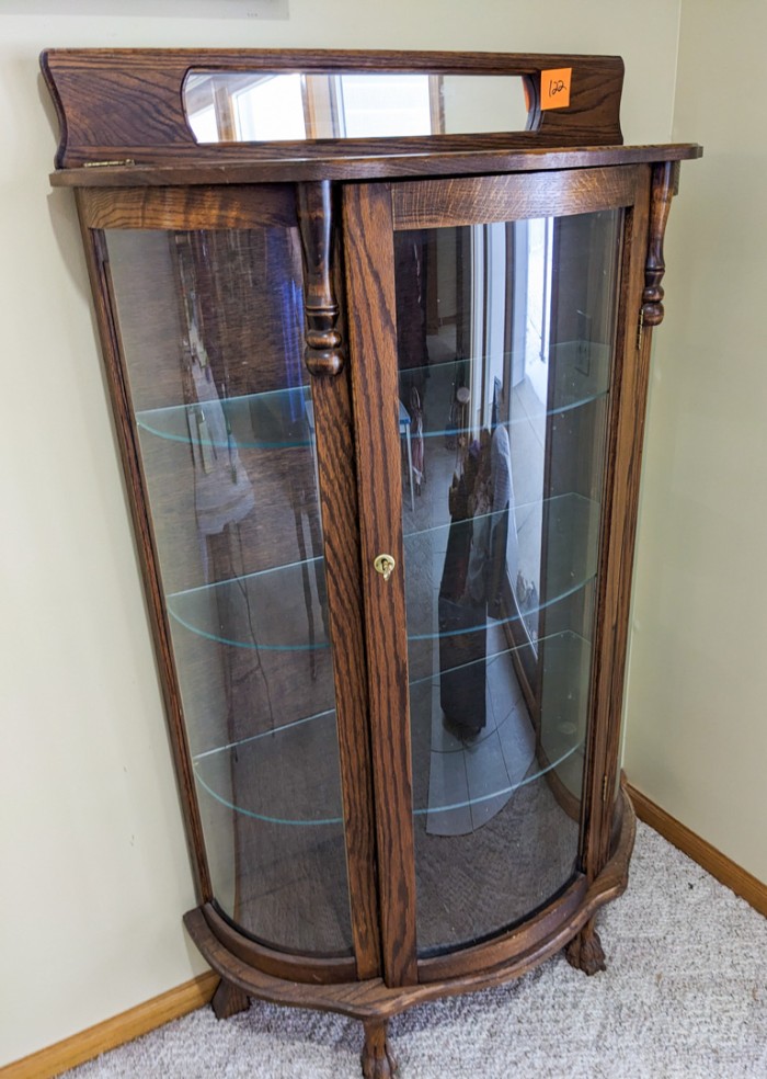 122. Curved Glass Front Curio Cabinet w/ Key - Image 2