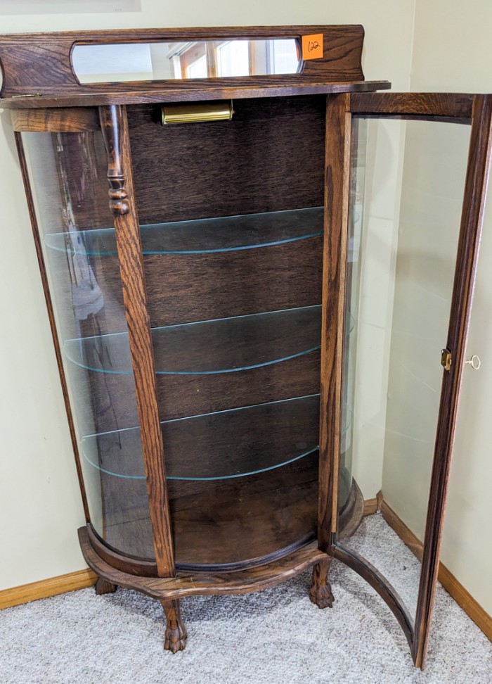 122. Curved Glass Front Curio Cabinet w/ Key - Image 4