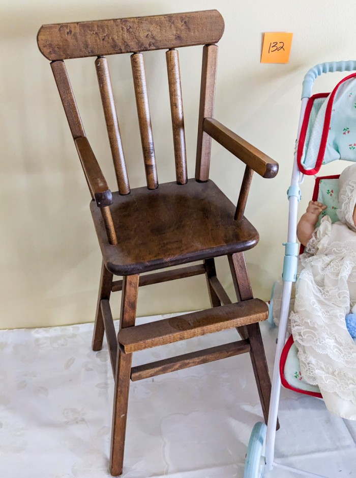 132. Highchair, (2) Baby Dolls + Stroller - Image 4