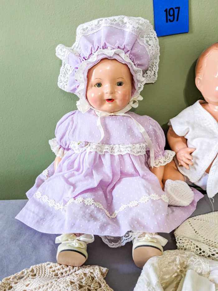 197. (2) Antique Dolls + (3) Baby Bonnets - Image 2