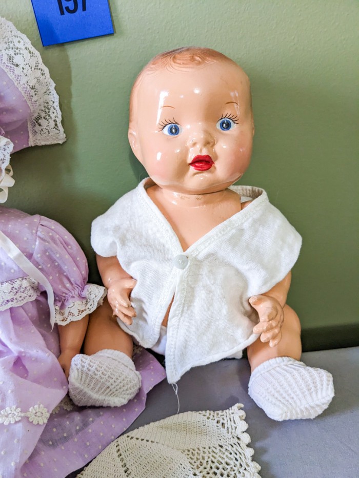 197. (2) Antique Dolls + (3) Baby Bonnets - Image 4