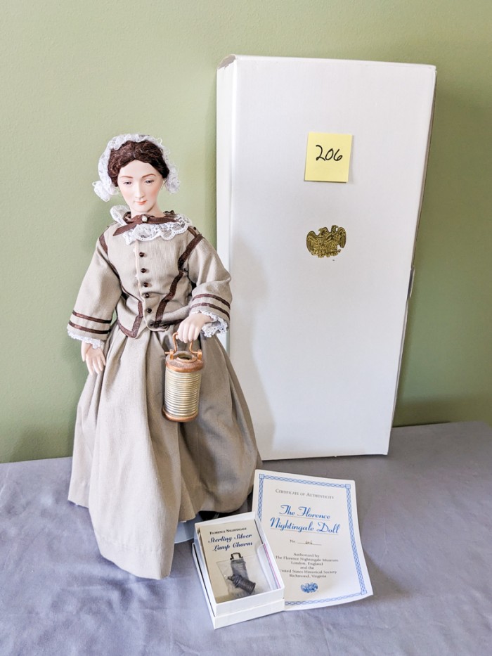 206. 17" Florence Nightingale Doll w/ Sterling Silver Lamb Charm