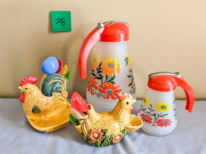 218. (2) Rooster Measuring Spoons + Pitchers