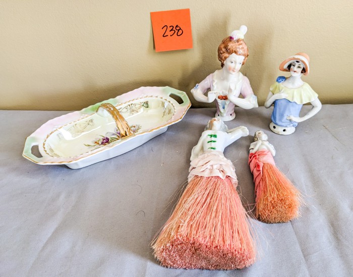 238. (2) Victorian Brooms, Doll Topper + Dish