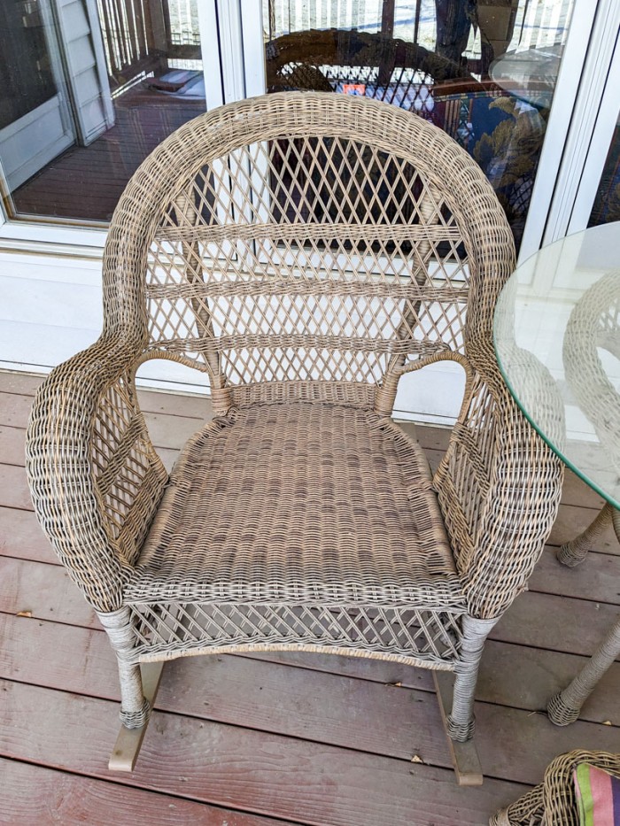 301. Wicker Rocking Chair w/ Ottoman, Glass Top Table + Armchair - Image 2