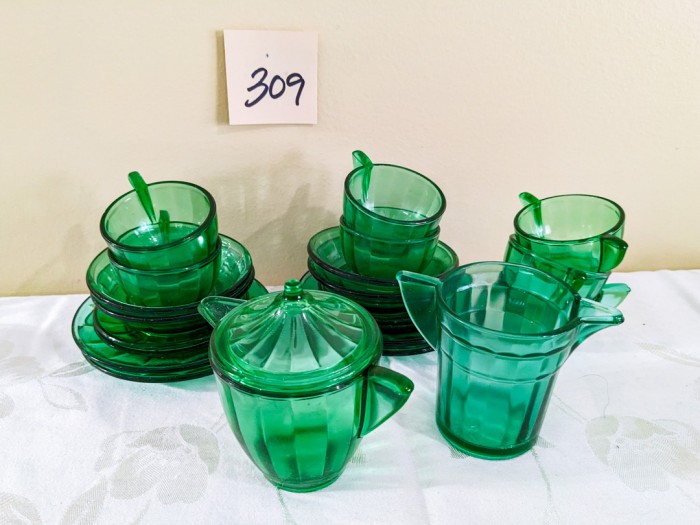 309. Green Glass Mini Tea Set