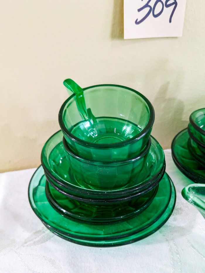 309. Green Glass Mini Tea Set - Image 2