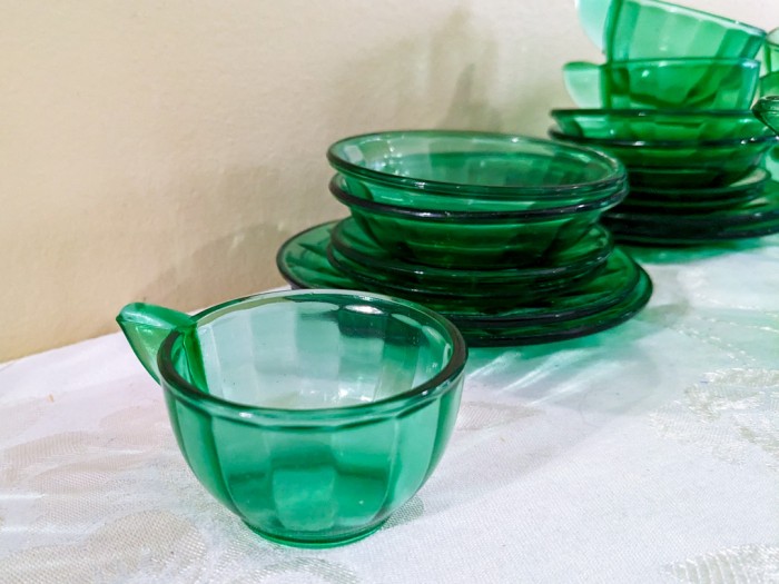 309. Green Glass Mini Tea Set - Image 7