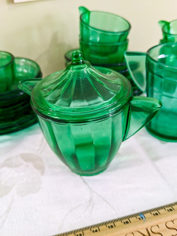 309. Green Glass Mini Tea Set - Image 5