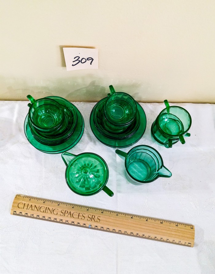 309. Green Glass Mini Tea Set - Image 3