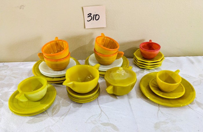 310. Akro Agate Yellow + Orange Mini Tea Set