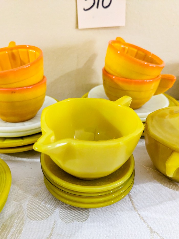 310. Akro Agate Yellow + Orange Mini Tea Set - Image 2