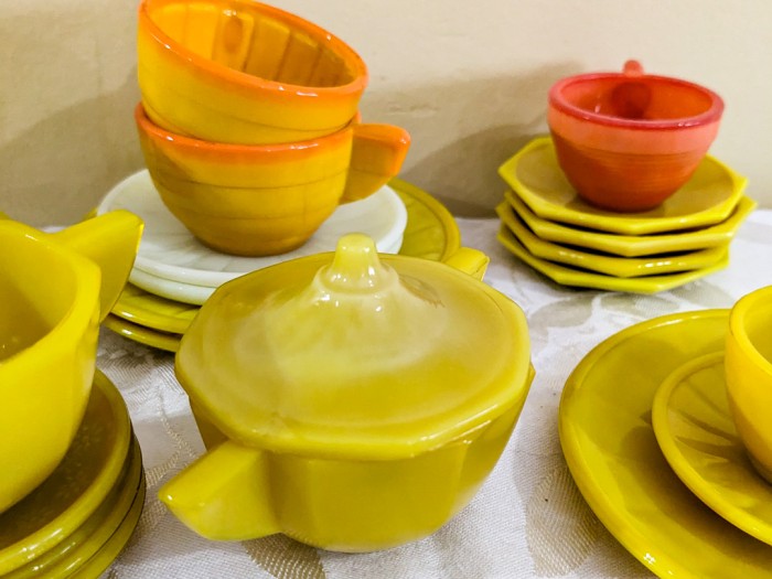 310. Akro Agate Yellow + Orange Mini Tea Set - Image 8