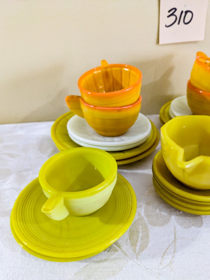 310. Akro Agate Yellow + Orange Mini Tea Set - Image 6