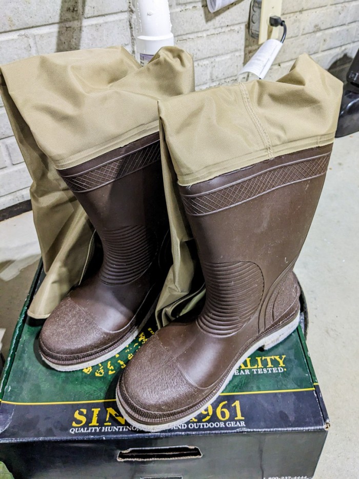 362. Fishing Lot - (4) Shirts - Size L, (2) Boots - Size 8.5, Cabela's Waders - Size 9 + Supplies - Image 2