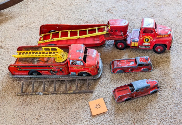 45. (4) Vintage Metal Fire Trucks