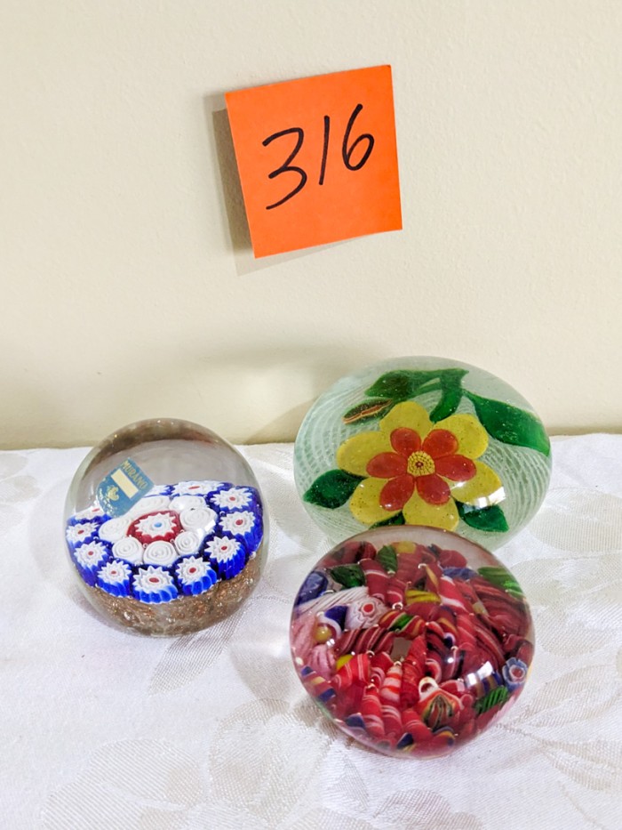 316. (3) Art Glass Paperweights