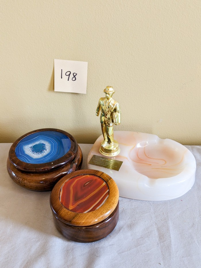 198. (2) Trinket Boxes + Onyx Ashtray