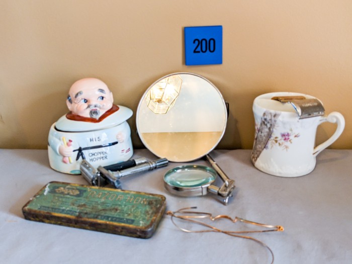 200. Shaving Mug, Razors, Mirrors, Gold Filled Frames + Collectibles