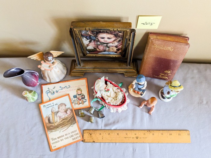 208. Vintage Frame, Mini Vases, Figurines, Book + Collectibles - Image 3