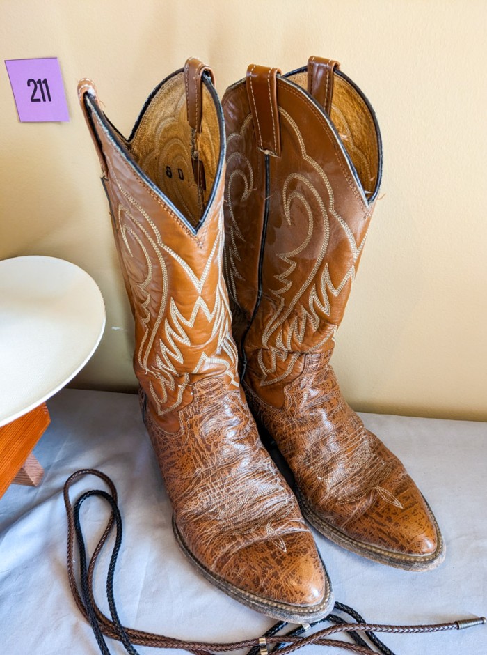 211.  Vintage Cowboy Boots- Size 8D,  Tombstone Hat - Size 7 1/8 and Shoe Kit - Image 2