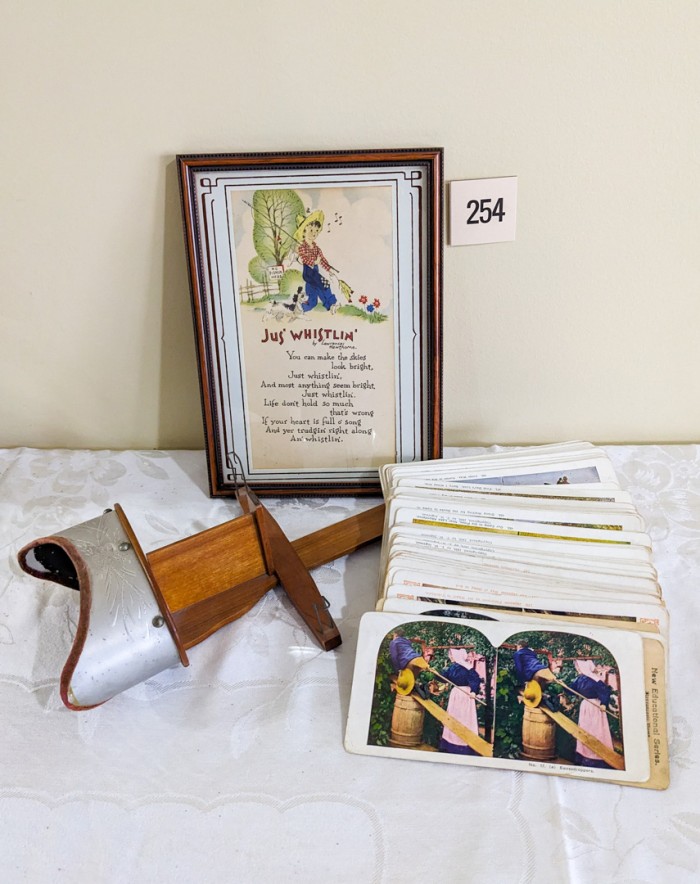 254. Antique Viewfinder w/ Cards + Just Whistlin Print