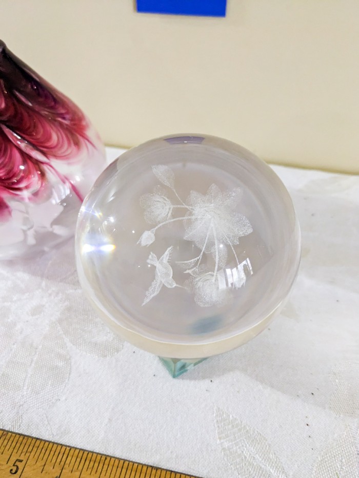 255. Art Glass Orb + Art Glass Oil Lamp (signed) - Image 5