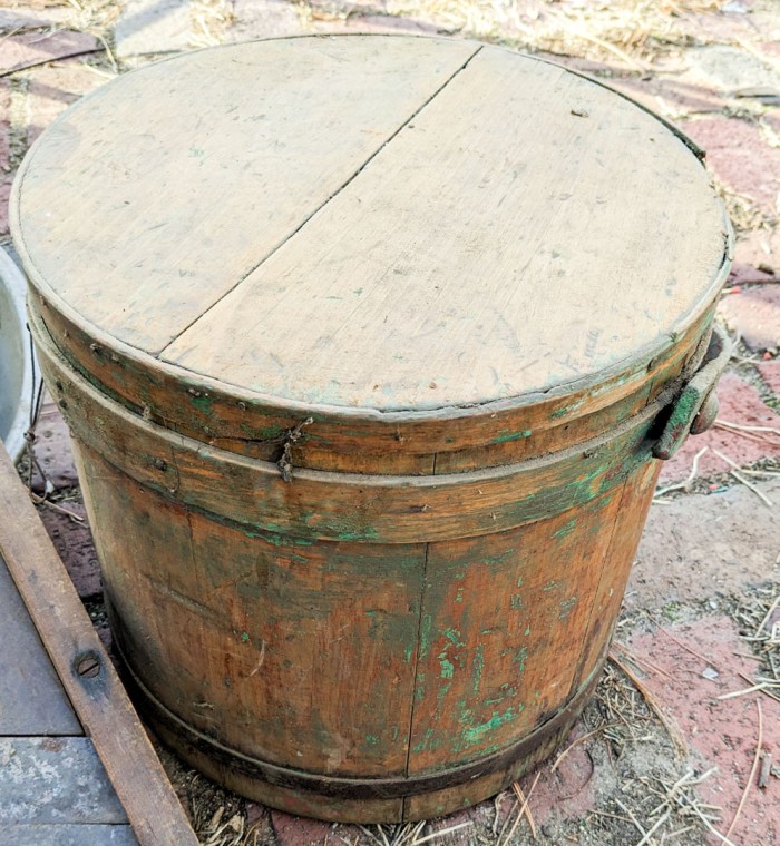 108. Antique Firkin, Kraut Cutter + Metal Bowl - Image 7