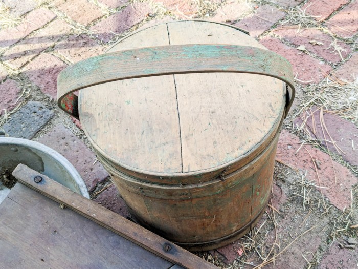 108. Antique Firkin, Kraut Cutter + Metal Bowl - Image 6