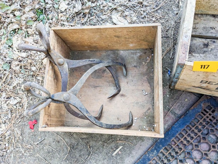 117. Vintage Crates, Metal Grate + (2) Ice Tongs - Image 4