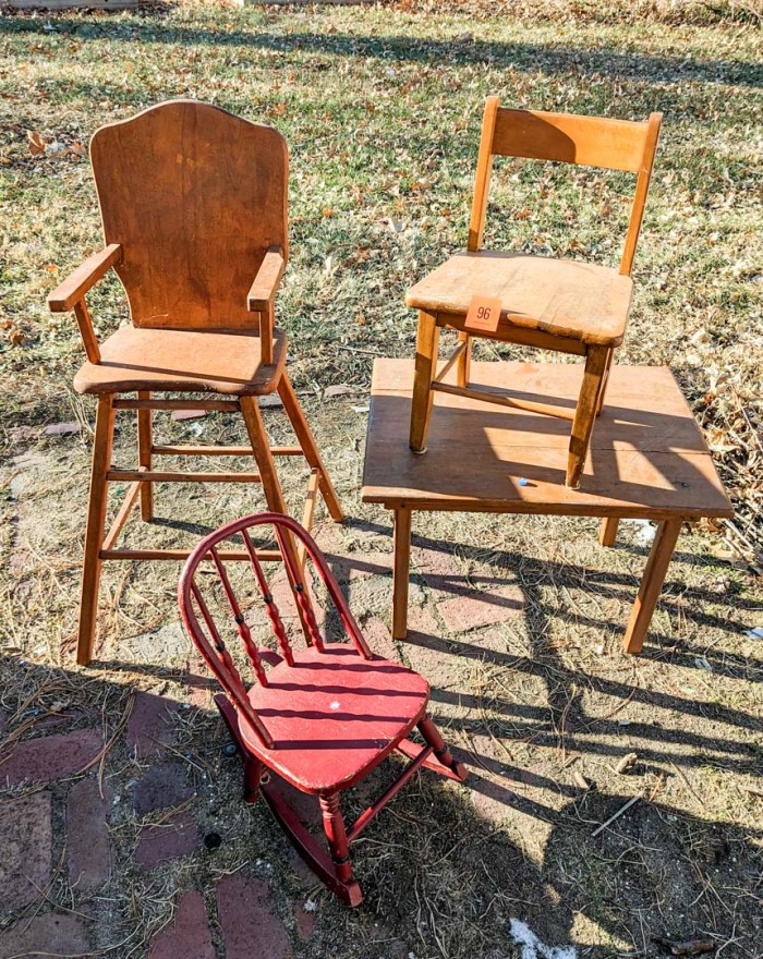 96. Project Lot - Children's Table, Chair, Highchair + Sm. Rocking Chair