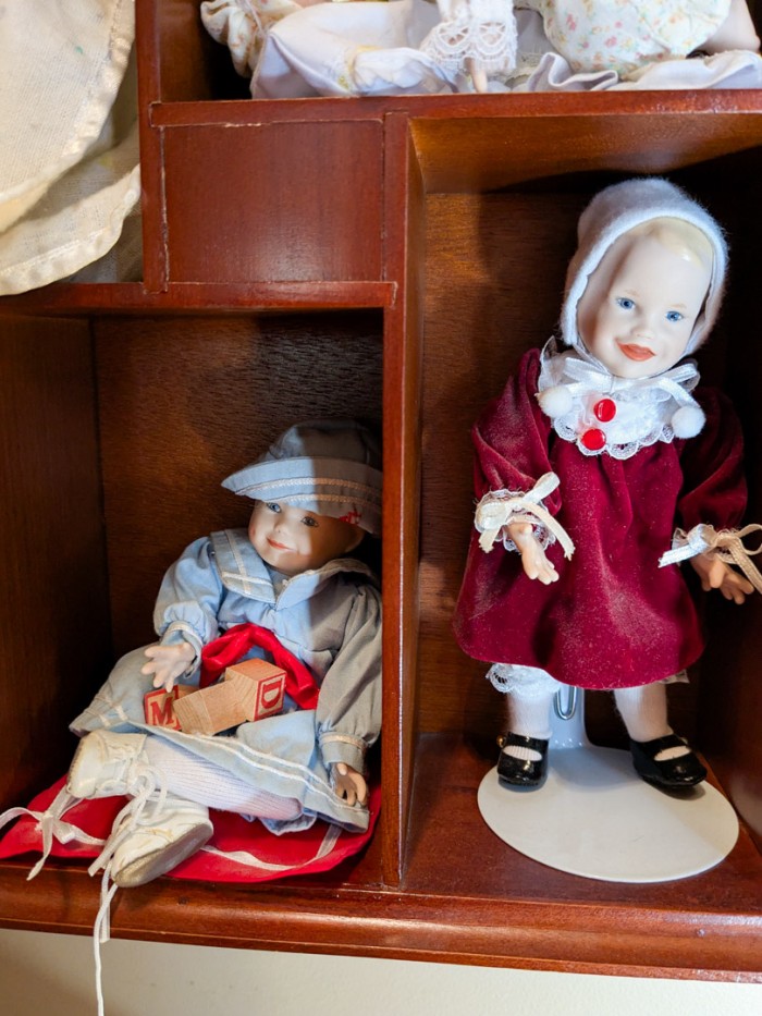 3. (11) Dolls w/ Wall Shelf - Image 3