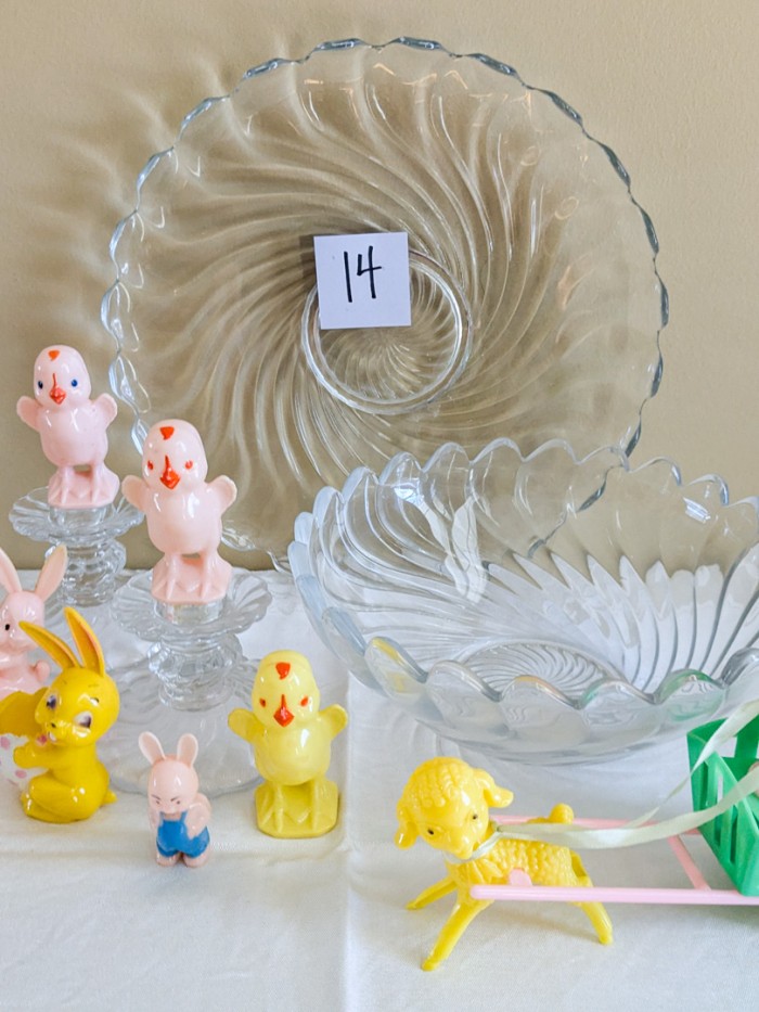 14. Vintage Plastic Easter Decor, Platter, Bowl + Candleholders - Image 5