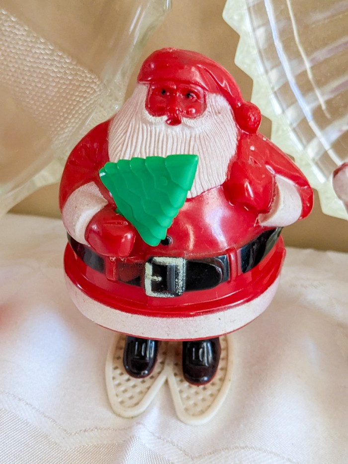 16. (2) Glass Platters + (6) Vintage Plastic Santas - Image 4