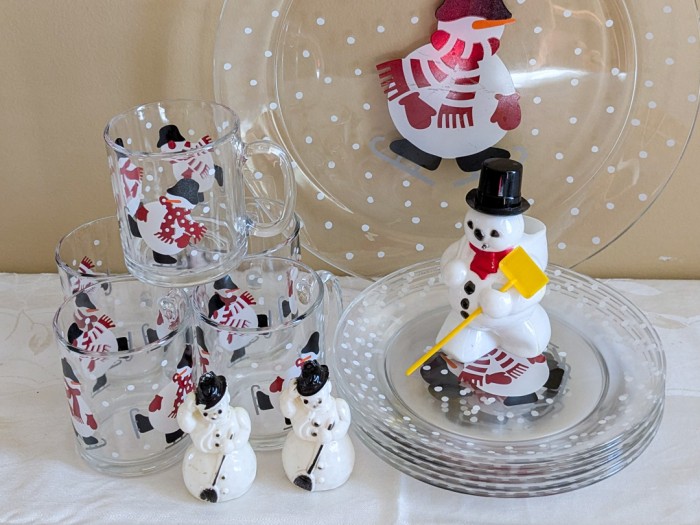 19. Snowman Platter, (6) Plates, (5) Mugs + (3) Vintage Snowman - Image 2