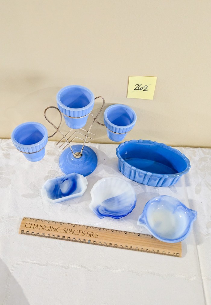 262. (7) Akro Agate Blue Glassware Pieces - Image 3